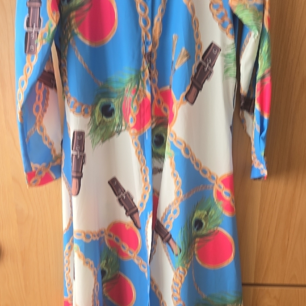 Vibrant Long Sleeve Dress with Artistic Print, IYKYK, Miami Horseshow, Small EUC - Picture 4 of 11
